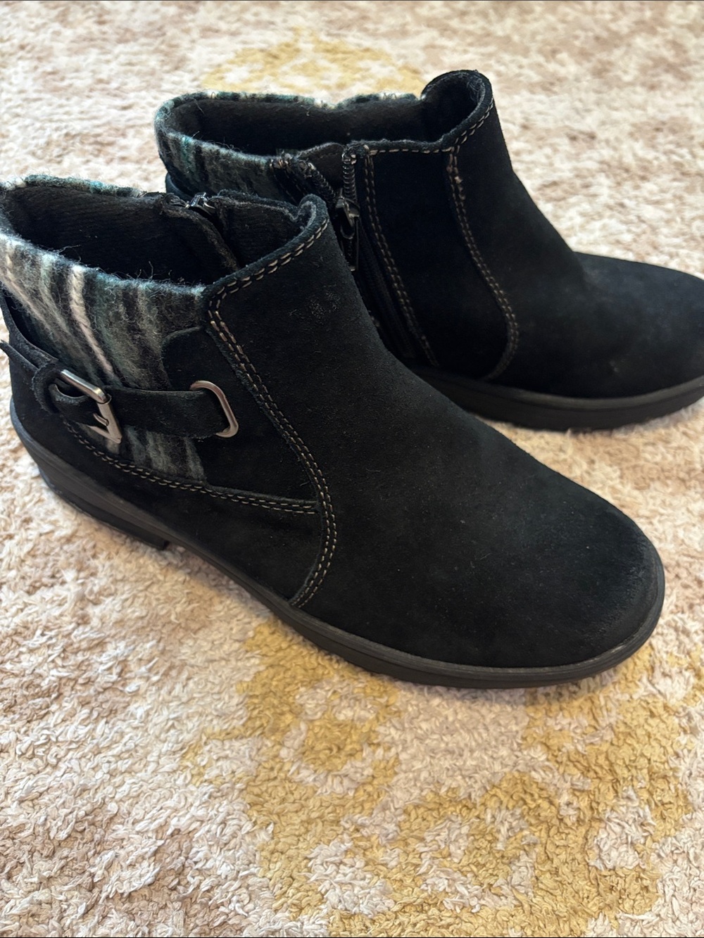 Earth Origins Black Suede Ankle Boots with Patterned Cuff